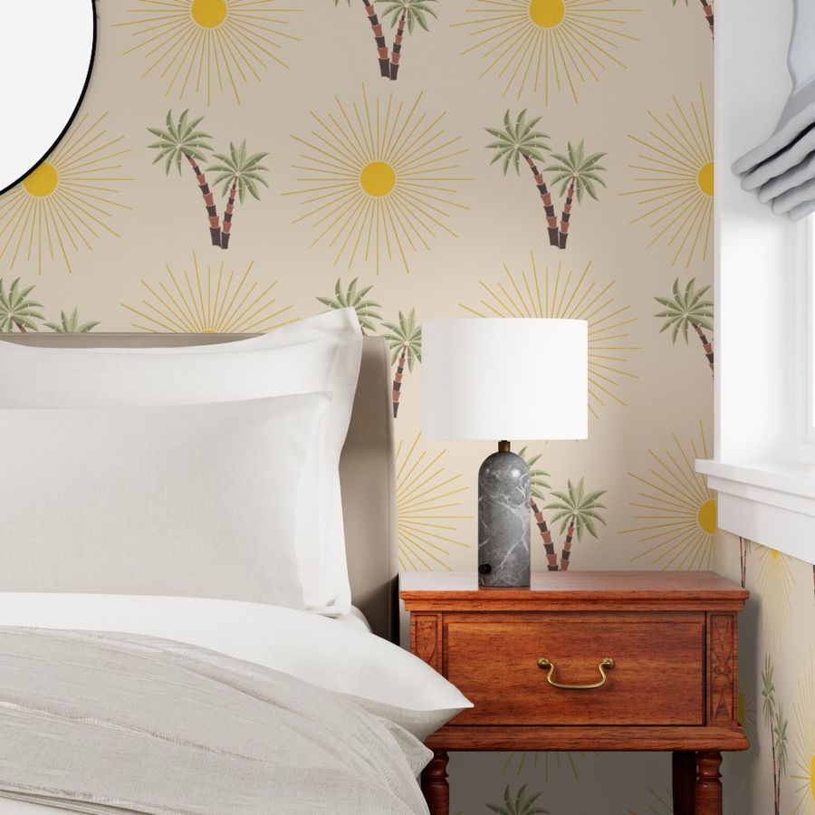 Retro Oasis Palms and Suns - Mid-Century Tropical Desert