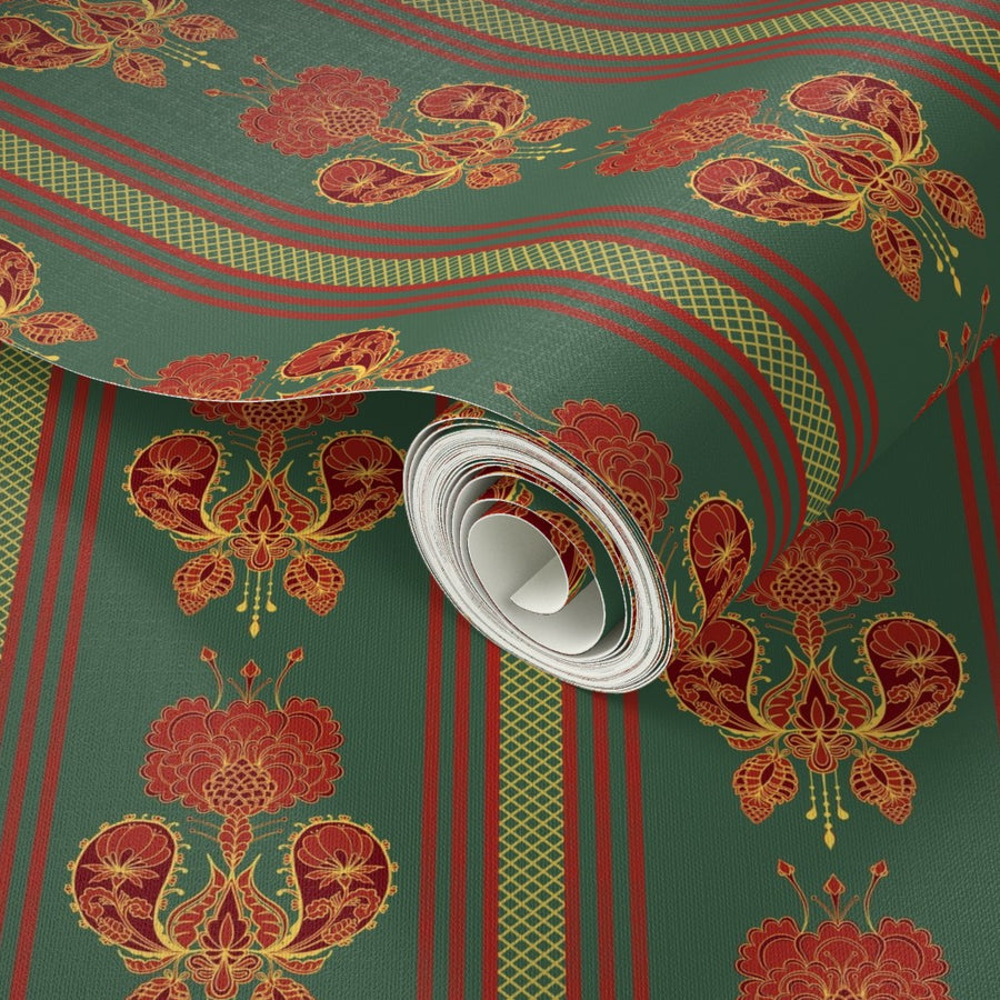Heritage  Paisley Art Nouveau Floral Drop Stripe