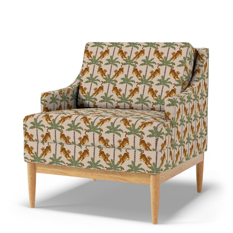 Retro Tropical Roaming Tigers - Jungle Cats on Vertical Striped