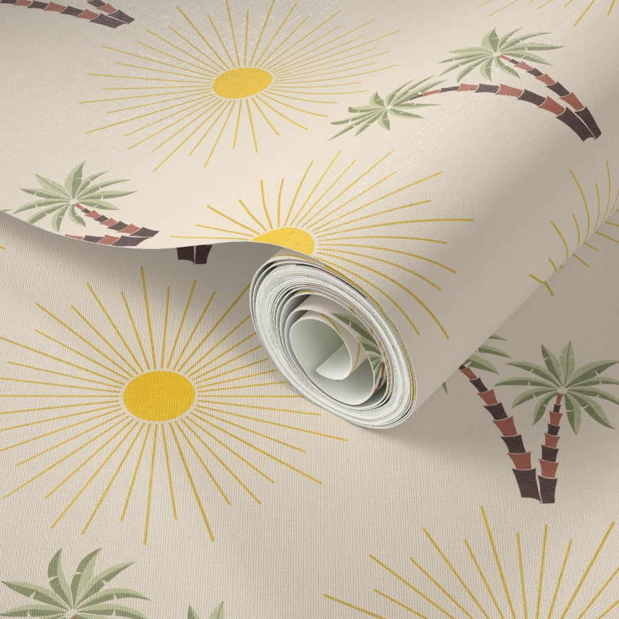 Retro Oasis Palms and Suns - Mid-Century Tropical Desert