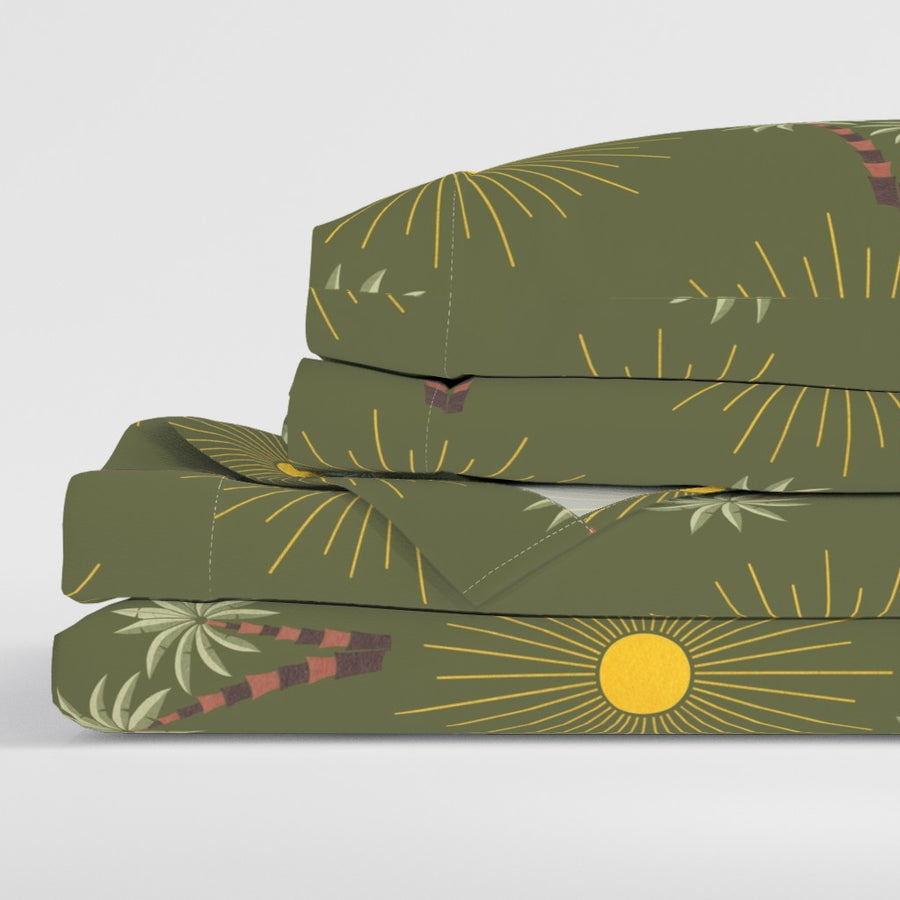 Retro Oasis Palms and Suns - Mid-Century Tropical Desert