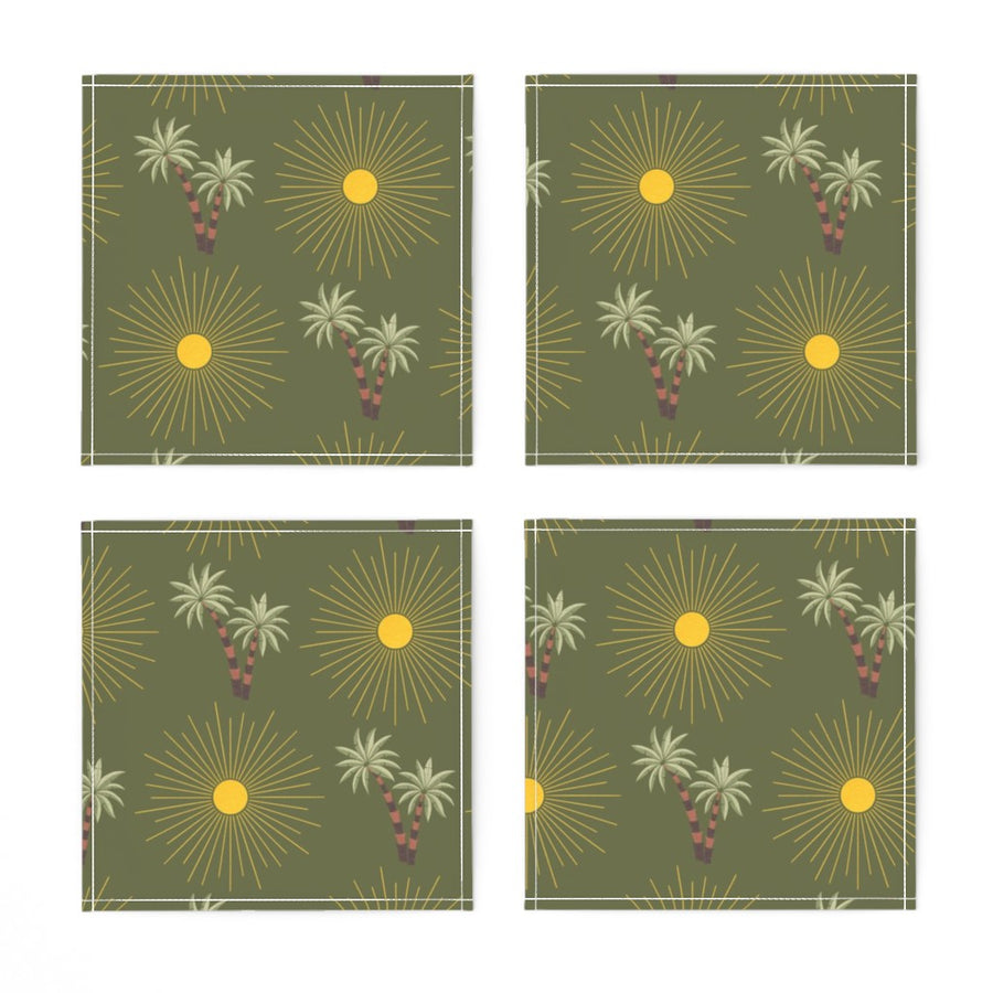 Retro Oasis Palms and Suns - Mid-Century Tropical Desert