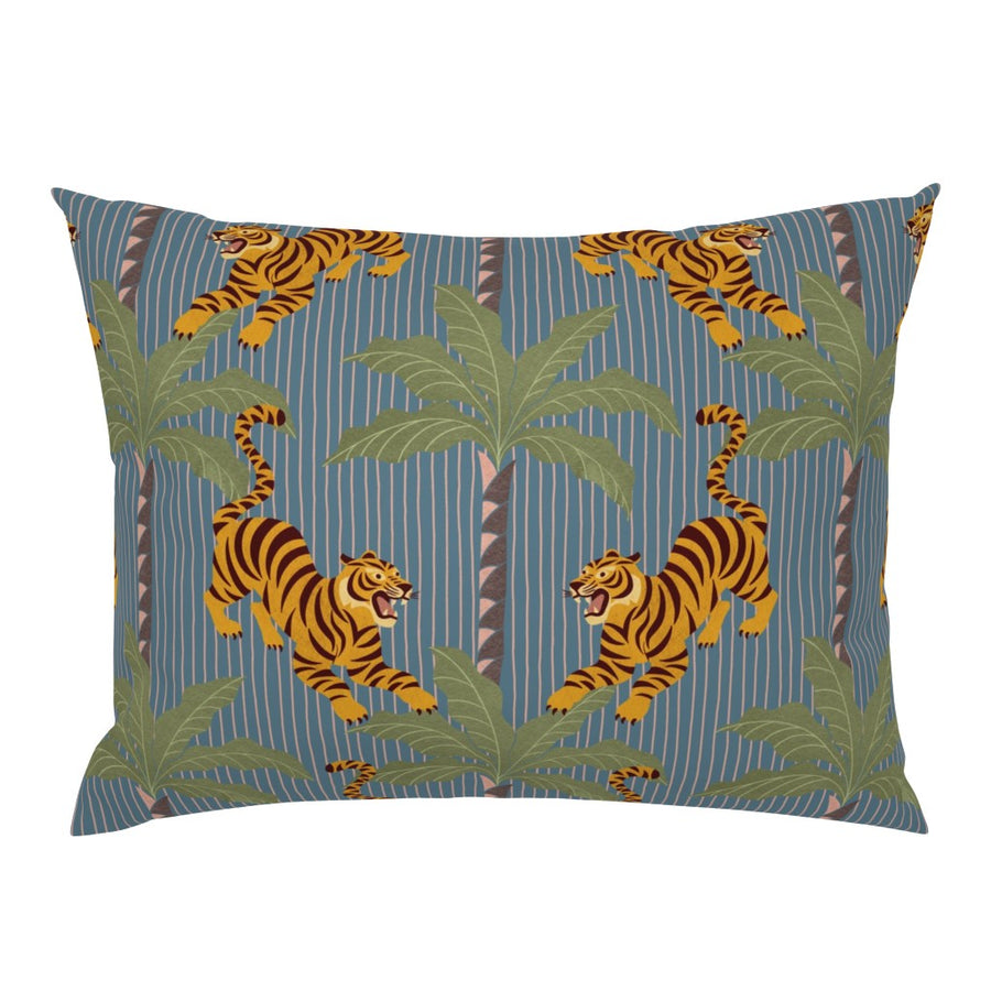 Retro Tropical Roaming Tigers - Jungle Cats on Vertical Striped