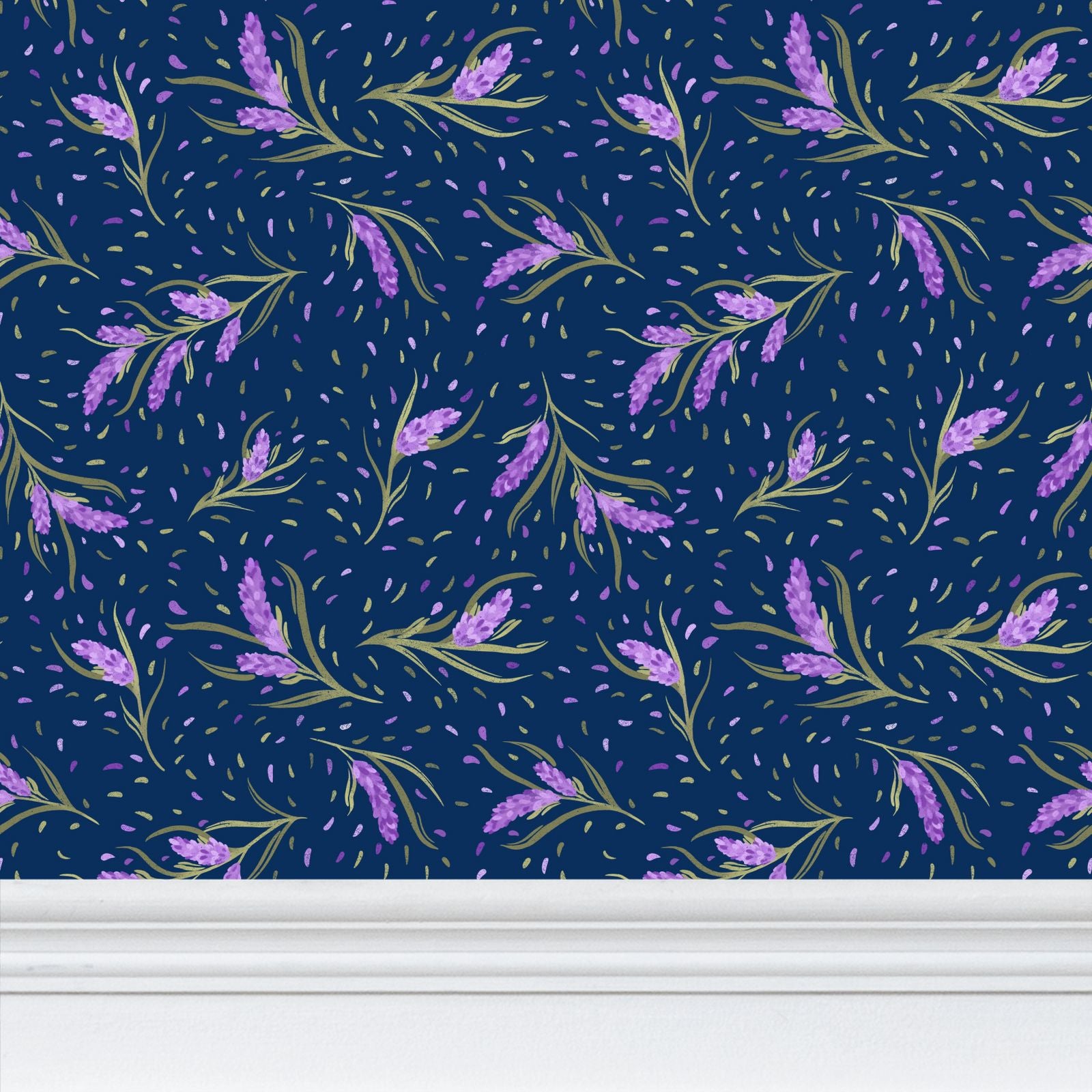 Lavender Floral Design on Navy Blue