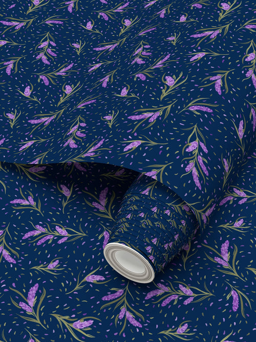 Lavender Floral Design on Navy Blue
