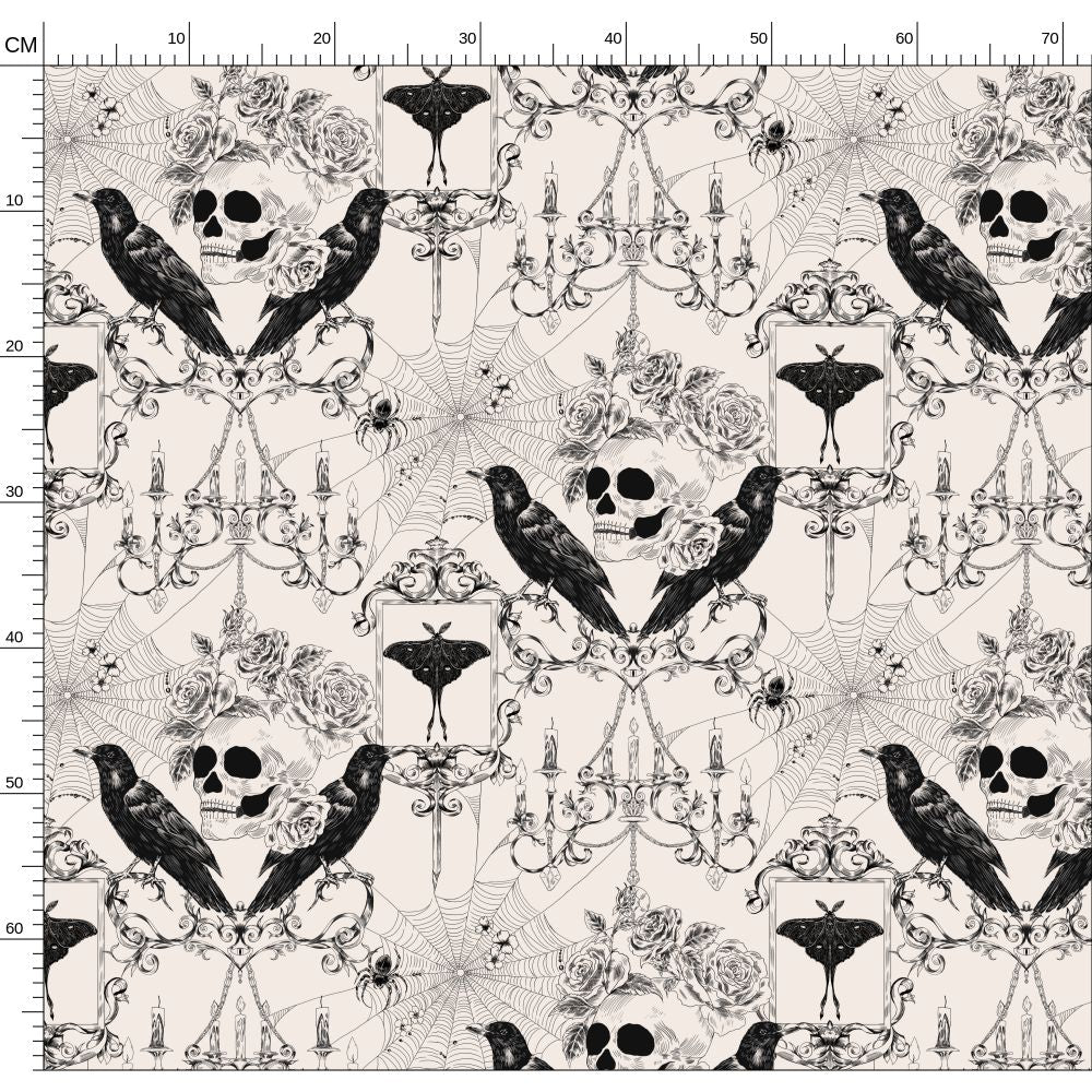 Haunted Opulence Gothic Skull and Raven Fabric