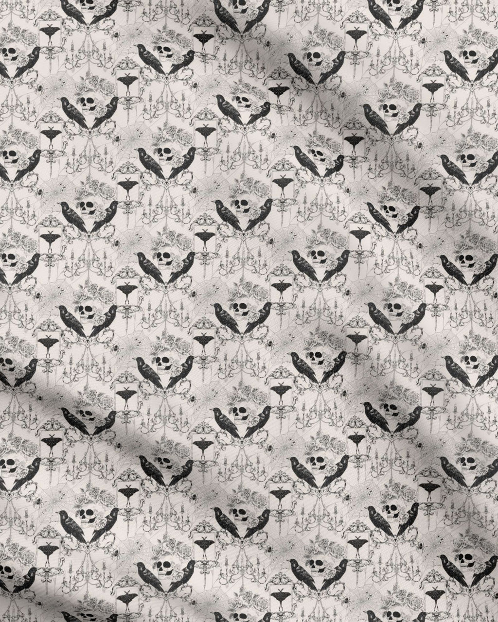 Haunted Opulence Gothic Skull and Raven Fabric