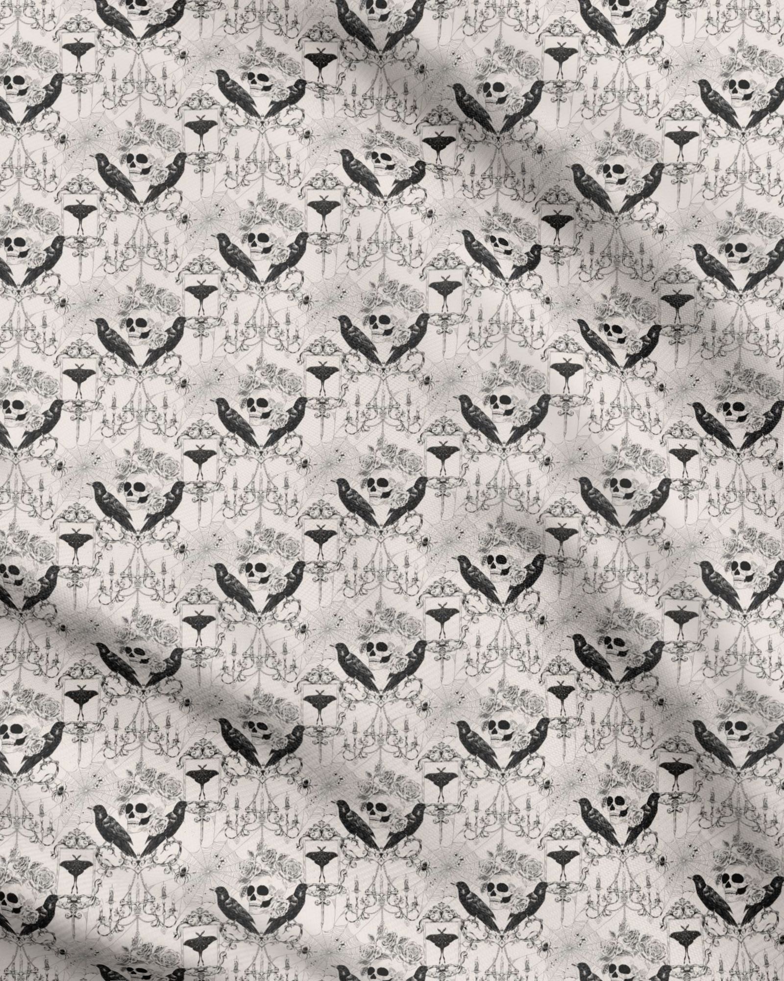 Haunted Opulence Gothic Skull and Raven Fabric