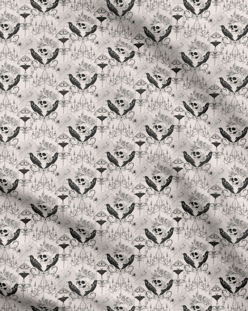 Haunted Opulence Gothic Skull and Raven Fabric