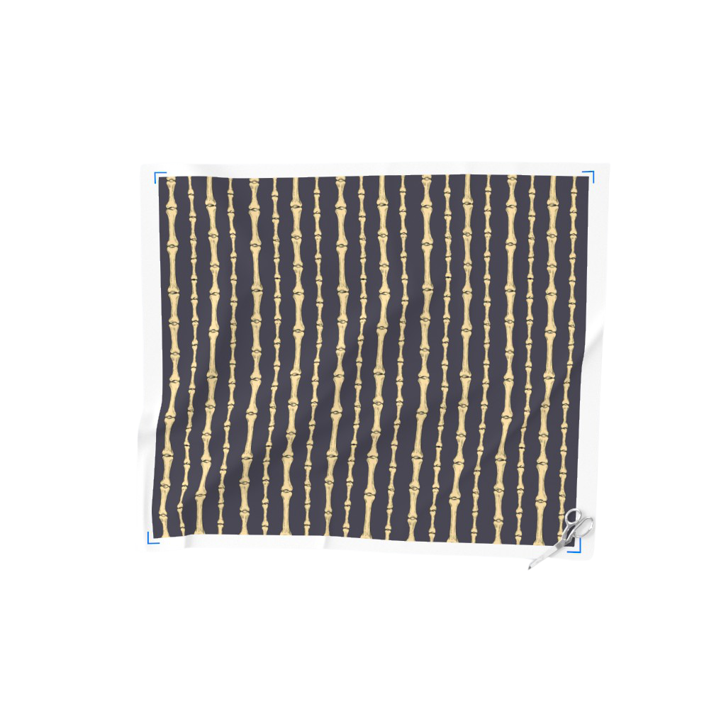 A dramatic and hauntingly elegant design featuring vertically aligned, intricately drawn bones on a lilac background.