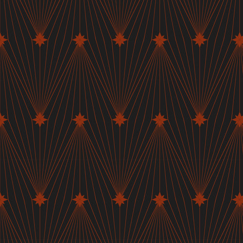 I created this geometric Christmas pattern with stylised trees formed from fine radiating lines and star motifs. Black and Rusty Red linework on cream gives the symmetrical repeat a restrained Art Deco feel.