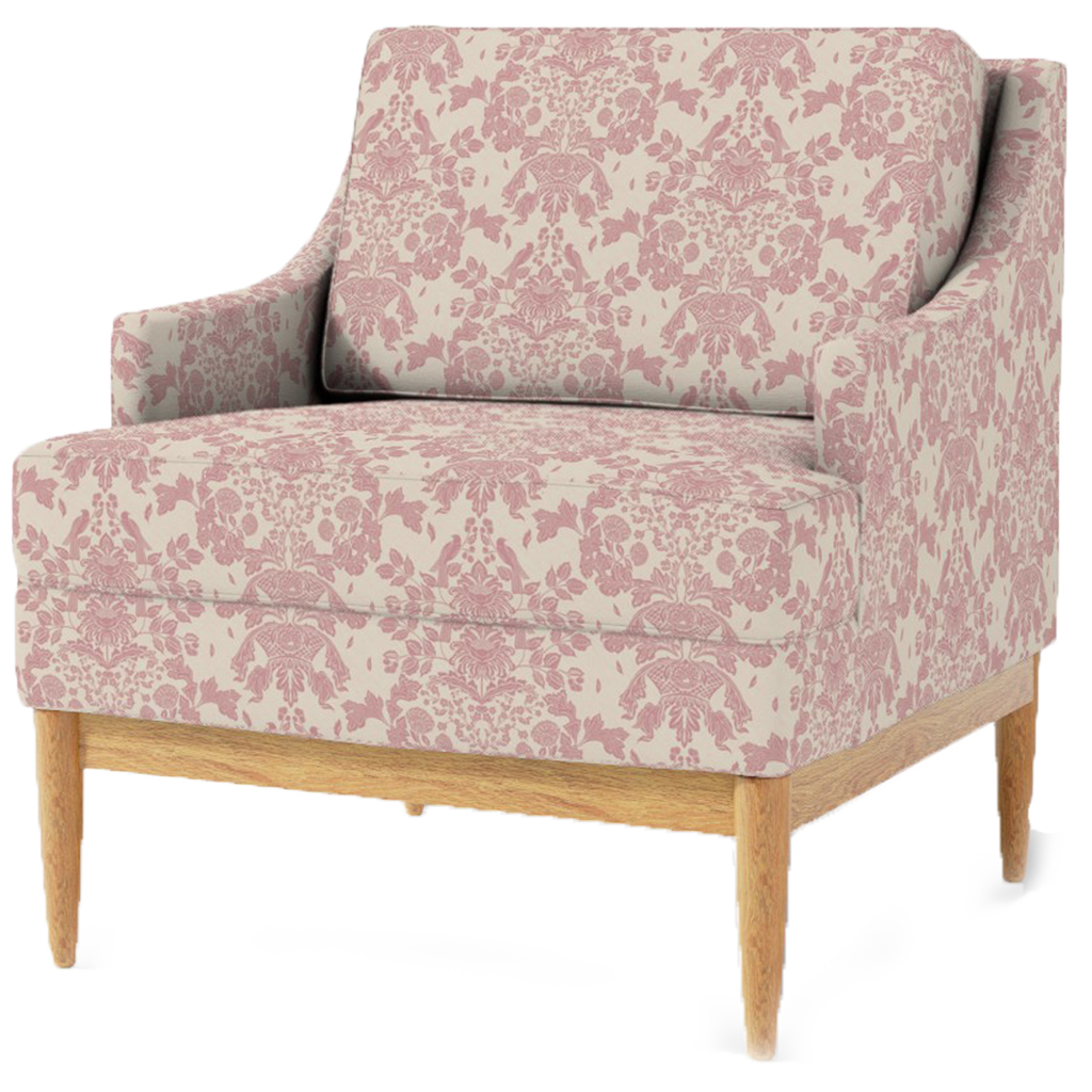 Art nouvueau Patterned armchair with wooden legs on a white background