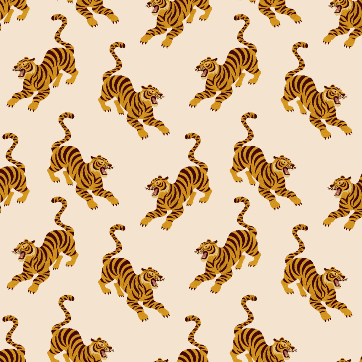 Tiger Print Pattern Retro Mid Century Wildcat  Beige