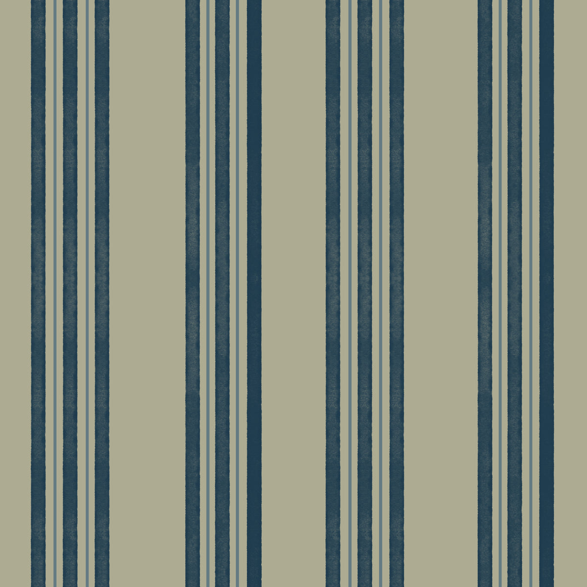 Vertical striped fabric or wallpaper pattern with alternating dark teal-blue and warm beige stripes on a light beige background.