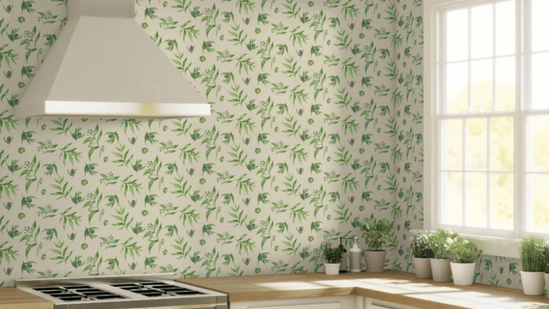 olives and olive branches watercolour design on wallpaper showing different background. 